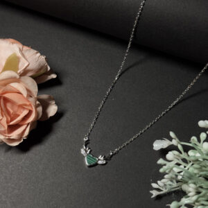 92.5 Sterling Silver Green Heart Deer Pendant Necklace