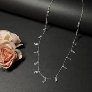 92.5 Sterling Silver Baguette Zircon Drop Necklace