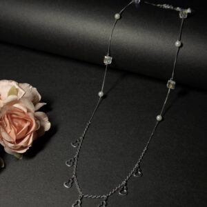 92.5 Sterling Silver Heart Drop & Crystal Bead Necklace 💖✨